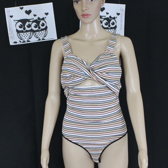 bebe Tops - Bebe Bodysuit with Colorful Striped Print